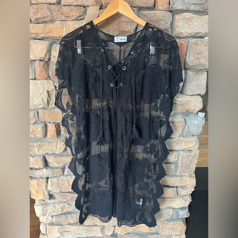 Asha Sheer Black Lace Tunic